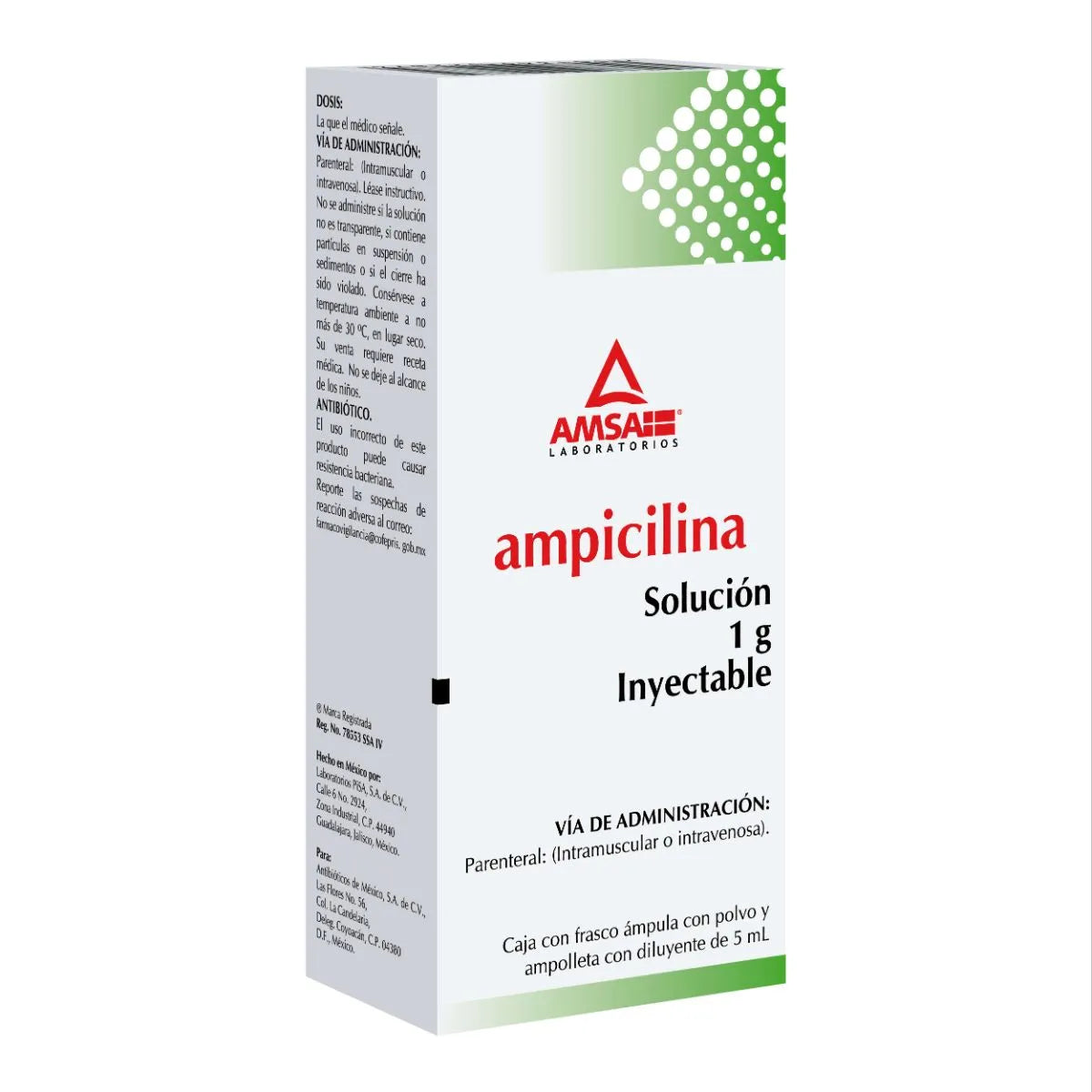 AMPICILLIN (AMSA) INJECTABLE SOLUTION W/1 VIAL 1G/5ML
