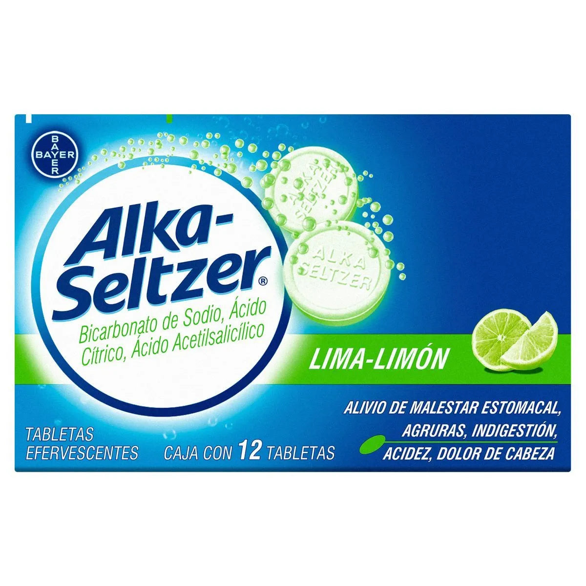 ALKA-SELTZER LIME-LEMON WITH 12 EFFERVESCENT TABLETS