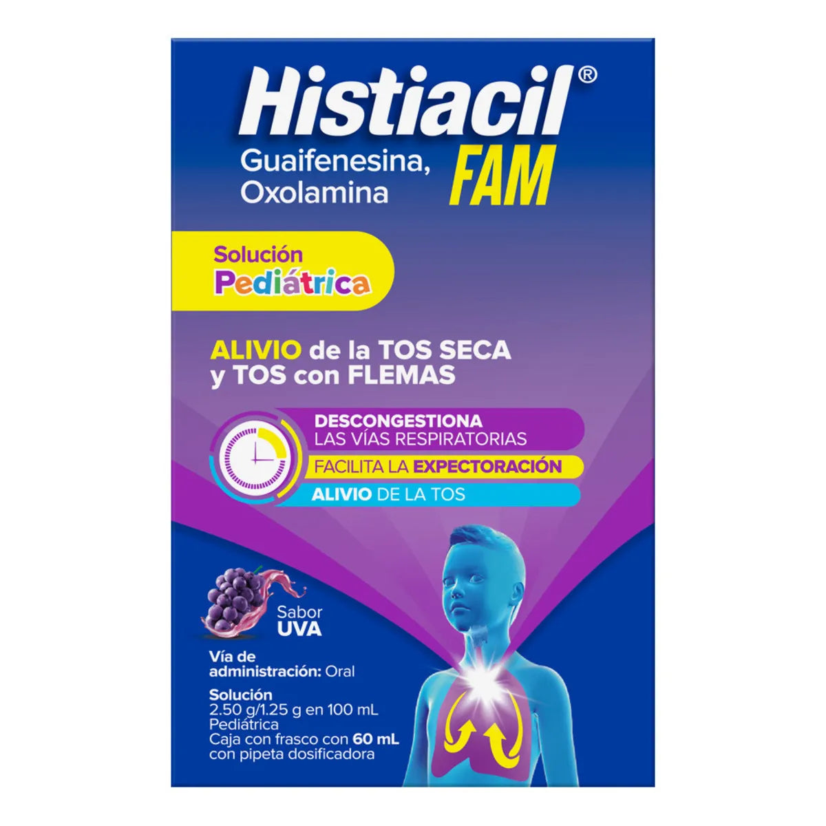 HISTIACIL FAM (GUAIFENESIN, OXOLAMINE) 2.50G/1.25G SYRUP 60ML