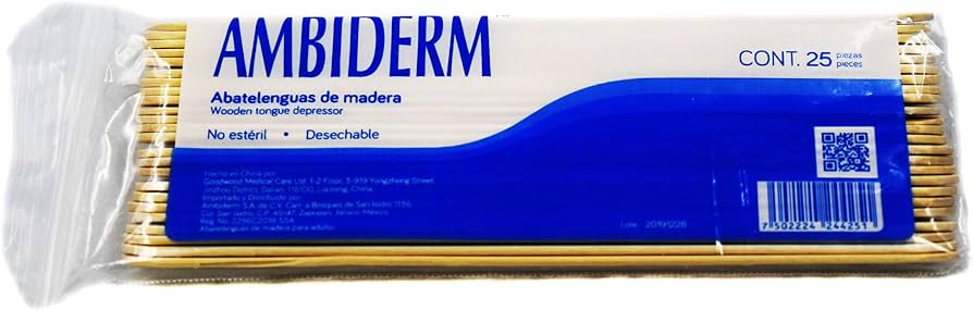 ABATELENGUAS DE MADERA (Ambiderm) Paq. 25 Pzas