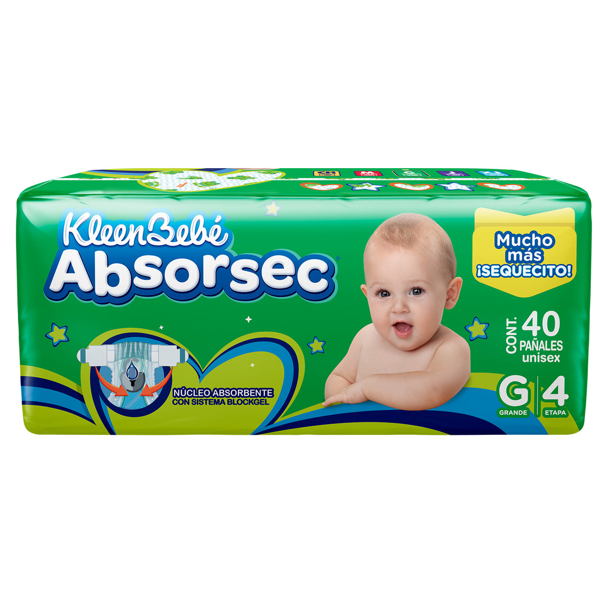 PAÑAL KLEENBEBÉ ABSORSEC TALLA GRANDE 40 PIEZAS