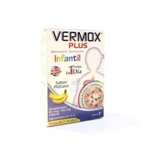 VERMOX PLUS (MEBENDAZOLE/QUINFAMIDE) SUSPENSION INFANTILE 60/20MG BANANA