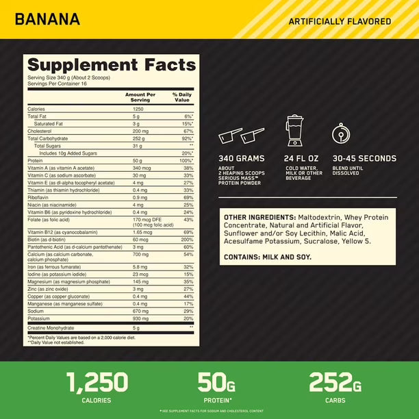 ON SERIOUS MASS 12LBS BANANA - OPTIMUM NUTRITION
