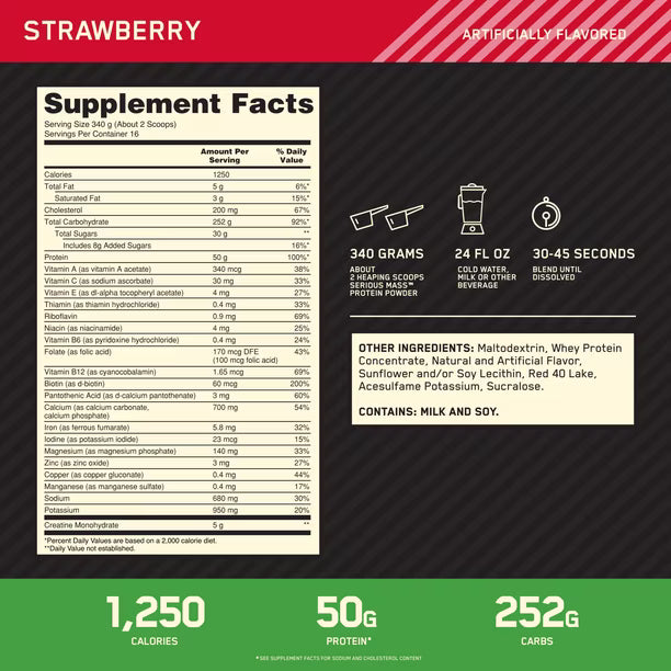 ON SERIOUS MASS 12LBS STRAWBERRY - OPTIMUM NUTRITION
