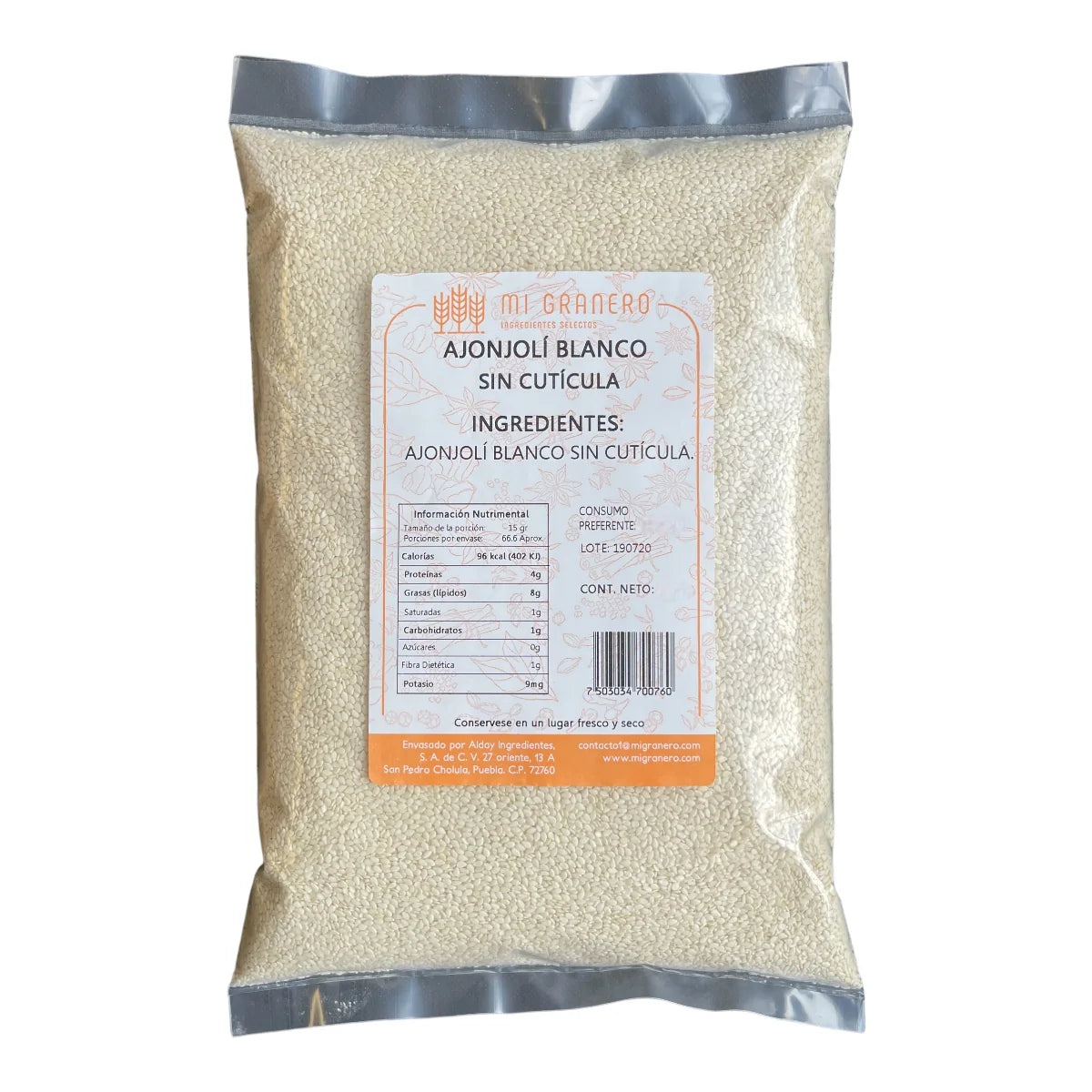 AJONJOLI BLANCO SIN CUTICULA 1 KG (MI GRANERO)