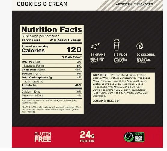ON 100% WHEY GOLD STD 4.6LBS 2.1KG COOKIES & CREAM