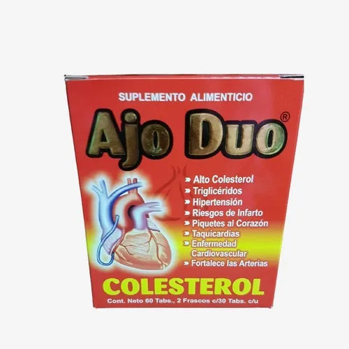 AJO DUO COLESTEROL 500MG 2 FRASCOS 30TABLETAS CADA UNO