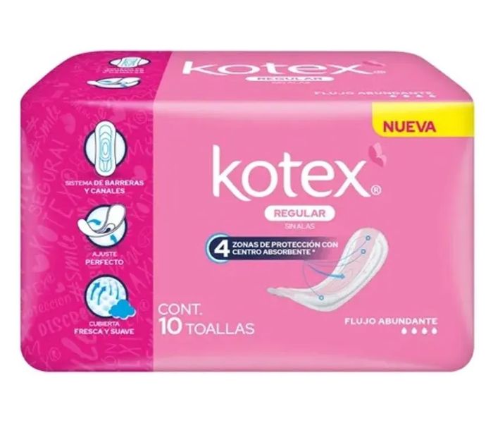 Toallas Femeninas Kotex Anatómicas Regular Sin Alas 10 Piezas