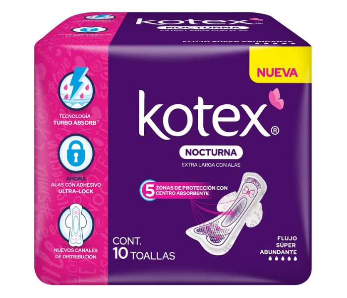 Toallas Femeninas Kotex Nocturnas Sin Alas 10 Piezas