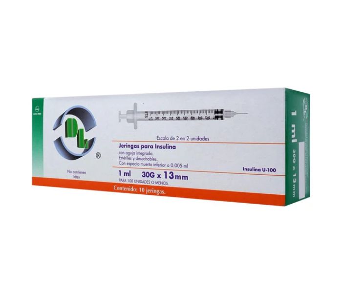 JERINGAS PARA INSULINA ESTÉRILES DESECHABLES 1ML 30G x 13MM 10 JERINGAS