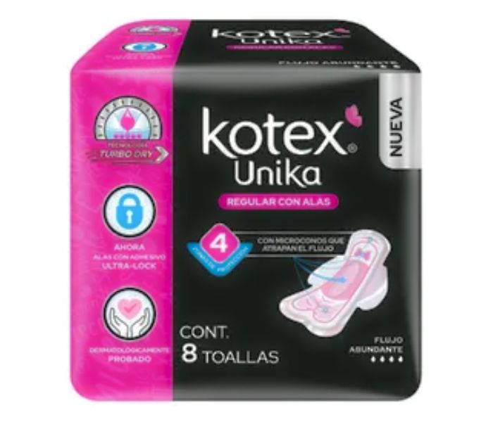 Toallas Femeninas Kotex Unikas Regular Con Alas 8 Piezas