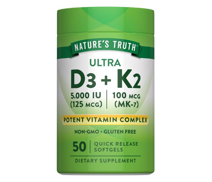 COMPLEJO DE VITAMINAS K2 MK7 CON D3 (NATURES TRUTH) 100 MCG 50 CÁPSULAS BLANDAS