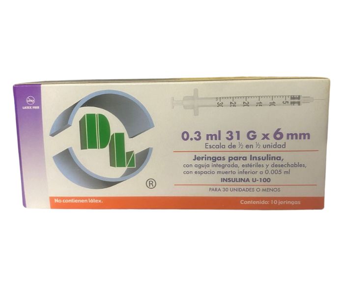 JERINGAS PARA INSULINA ESTÉRILES DESECHABLES 0.3ML 31G x 6MM 10 JERINGAS