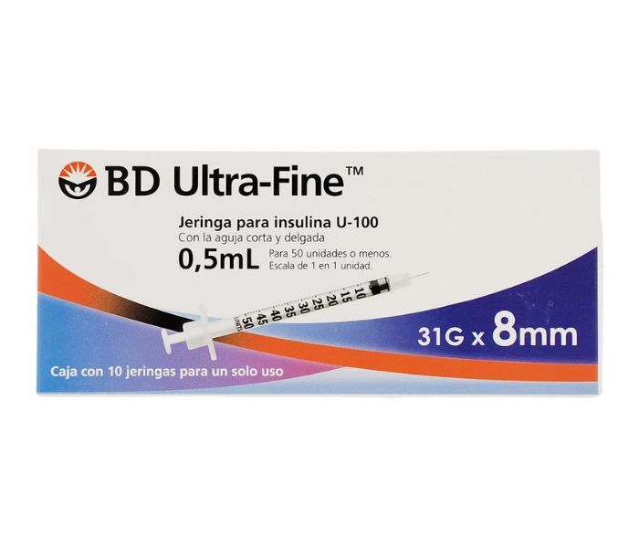 JERINGAS PARA INSULINA ESTÉRILES AGUJA CORTA Y DELGADA 0.5ML 31G x 8MM 10 JERINGAS