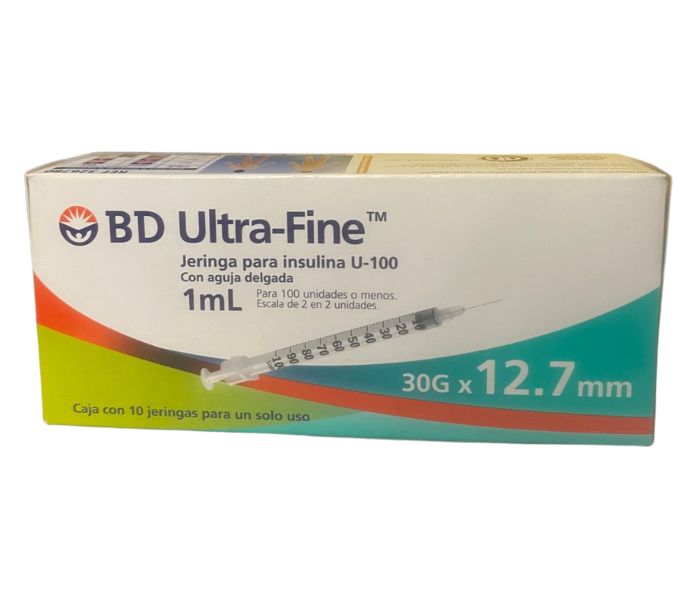 JERINGAS PARA INSULINA ESTÉRILES AGUJA DELGADA 1ML 30G x 12.7MM 10 JERINGAS