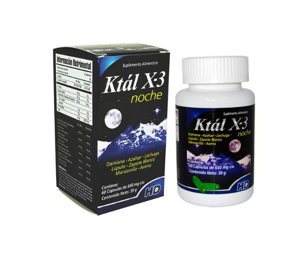 KTAL X-3 NIGHT (DAMIANA LEAF, ORANGE BLOSSOM, LETTUCE LEAF, HOP FLOWER, WHITE SAPOTE, CHAMOMILE AND OATS) 650MG 60 CAPSULES
