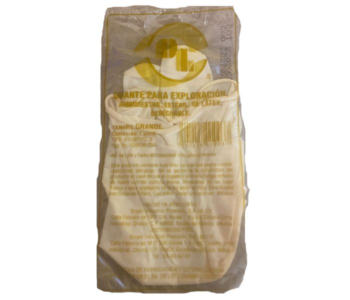 GUANTE AMBIDIESTRO ESTÉRIL DE LÁTEX DESECHABLE (DL MEDICAL) T: GRANDE 1 PIEZA