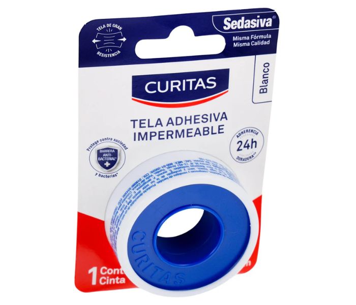 TELA ADHESIVA IMPERMEABLE (CURITAS) COLOR BLANCO 1.25cm x 4.5m