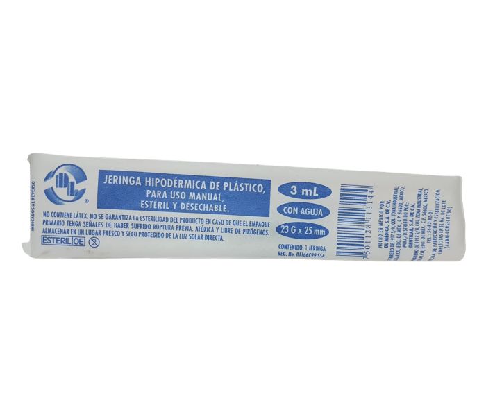 JERINGA ESTÉRIL DE PLÁSTICO CON AGUJA (DL MEDICAL) 3ML 23G x 25MM 1 PZA