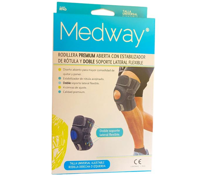 RODILLERA PREMIUM ABIERTA ESTABILIZADOR DE RÓTULA DOBLE SOPORTE LAT FLEX (MEDWAY) T: Universal 1 Pza