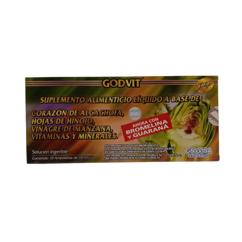 ALCACHOFA, HINOJO, VINAGRE MANZANA, VIY Y MINERALES 10 AMPOLLETAS INGERIBLES  C/10ML