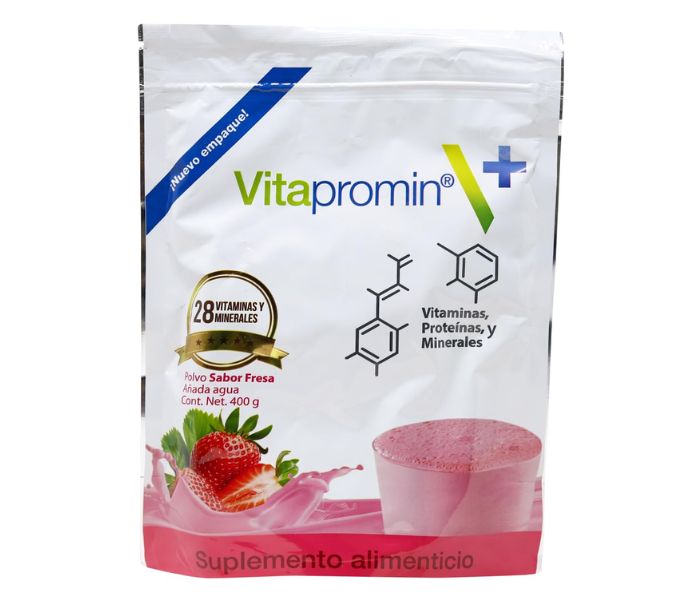 VITAMINAS, PROTEÍNAS Y MINERALES (VITAPROMIN) POLVO SABOR FRESA 400 G