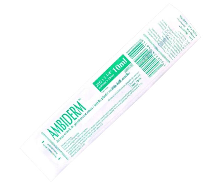 JERINGA ESTÉRIL DE PLÁSTICO CON AGUJA (AMBIDERM) 10ML 21G x 1 1/4" 1 PZA