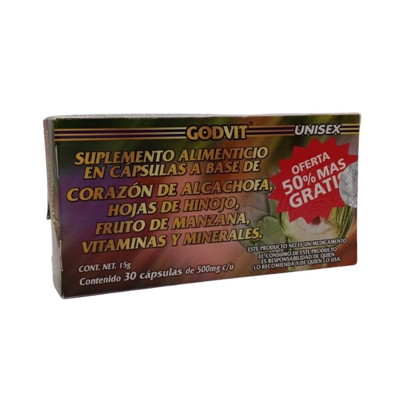 ALCACHOFA , HINOJO , MANZANA VITAMINA Y MINERALES 30 CAPSULAS