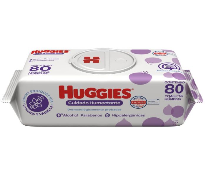 TOALLITAS HUMEDAS HUGGIES CUIDADO HUMECTANTE LAVANDA Y VAINILLA 80 PIEZAS