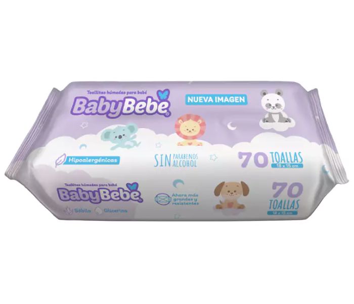 TOALLITAS HUMEDAS BABYBEBE SÁBILA/GLICERINA 70 PIEZAS