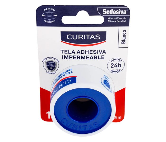 TELA ADHESIVA IMPERMEABLE (CURITAS) COLOR BLANCO 2.5CMX4.5M