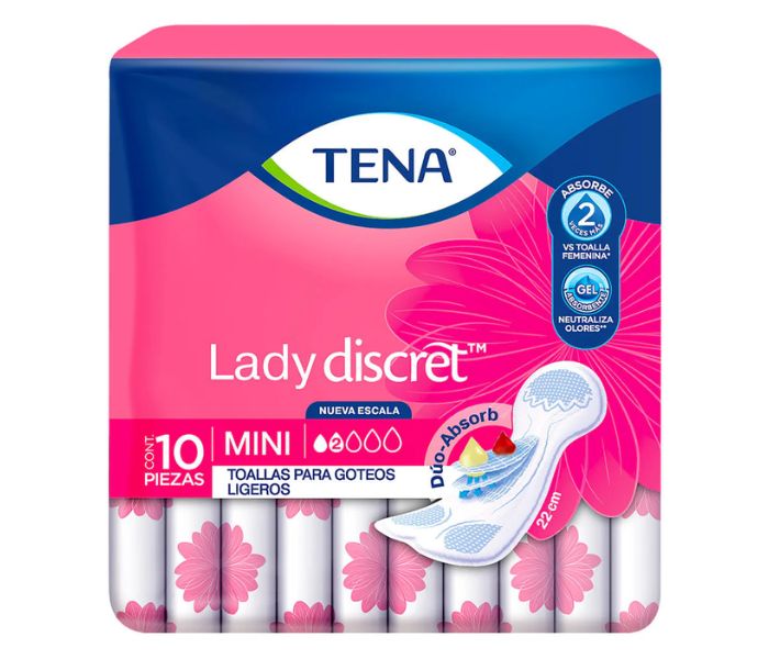 TOALLAS PARA INCONTINENCIA TENA LADY DISCRET MINI 10 PIEZAS