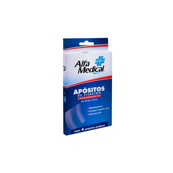 APÓSITOS DE FIJACIÓN TRANSPARENTES (Alfa Medical) 10x12cm Cja. c/4 Pzs.