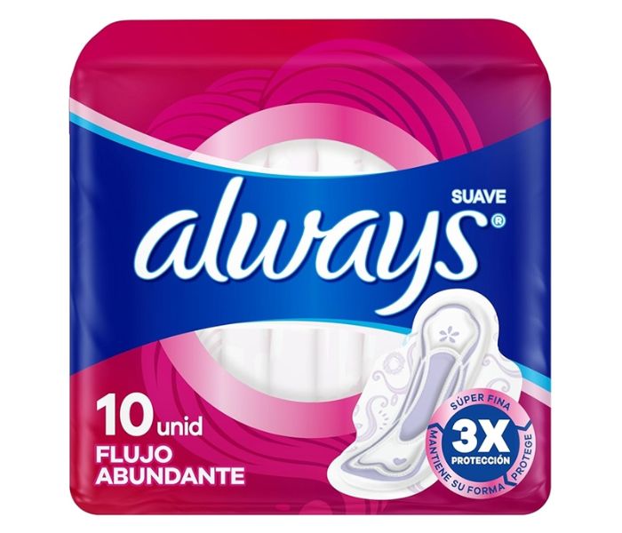 TOALLAS FEMENINAS 3X PROTECCIÓN ALWAYS SUAVE 10 PIEZAS
