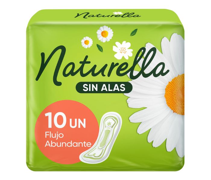 TOALLAS FEMENINAS NATURELLA FLUJO ABUNDANTE SIN ALAS 10 PIEZAS