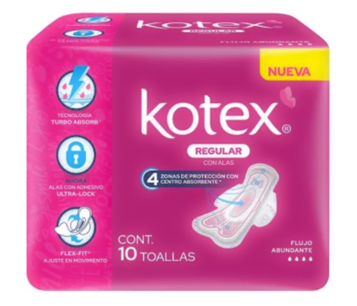 TOALLAS FEMENINAS KOTEX REGULAR CON ALAS 10 PIEZAS