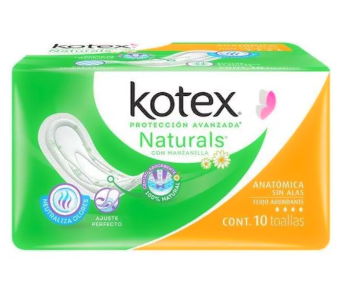TOALLAS FEMENINAS KOTEX ANATOMICA CON MANZANILLA 10 PIEZAS