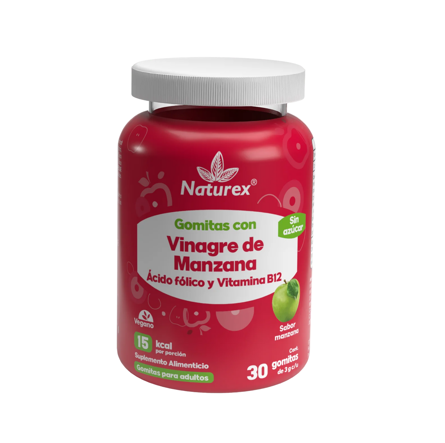 Apple Cider Vinegar (Naturex) with Folic Acid and Vitamin B12, 30 Gummies, 3g each