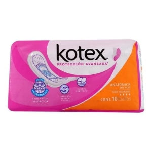 KOTEX ANATOMICAL PADS WITHOUT WINGS 10 COUNT