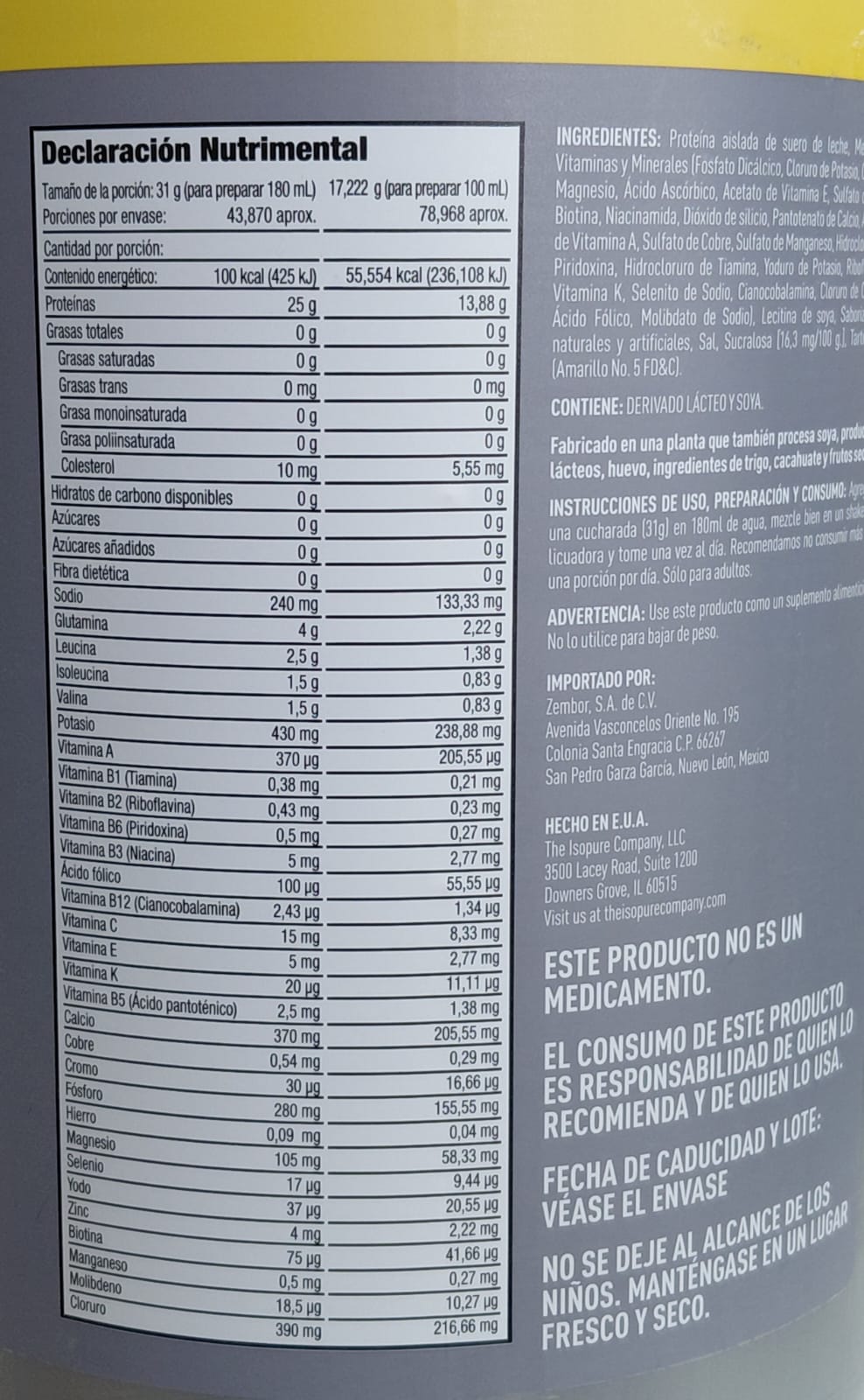 NB ISOPURE ZERO CARB 3LBS 1.36KG BANANA