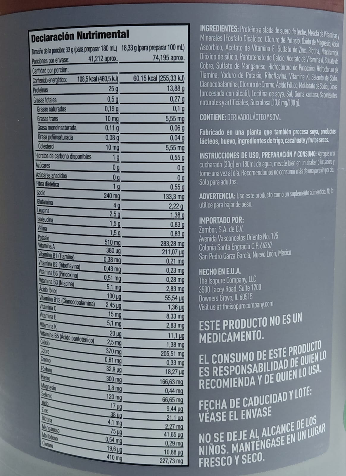 NB ISOPURE LOW CARB 3LBS 1.36KG CHOCOLATE