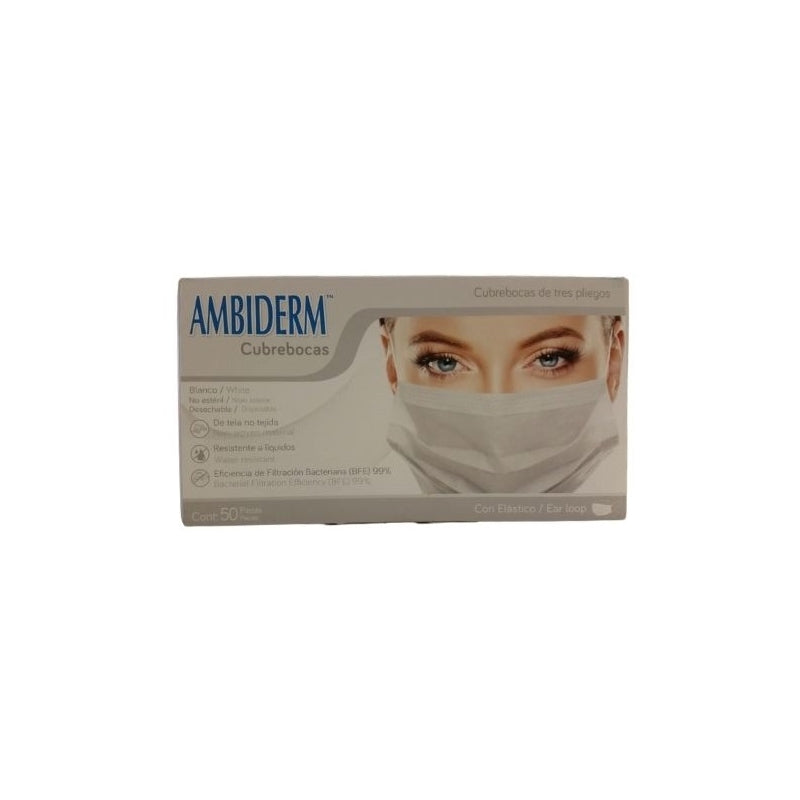 AMBIDERM THREE-PLY FACE MASKS WITH 50 PIECES