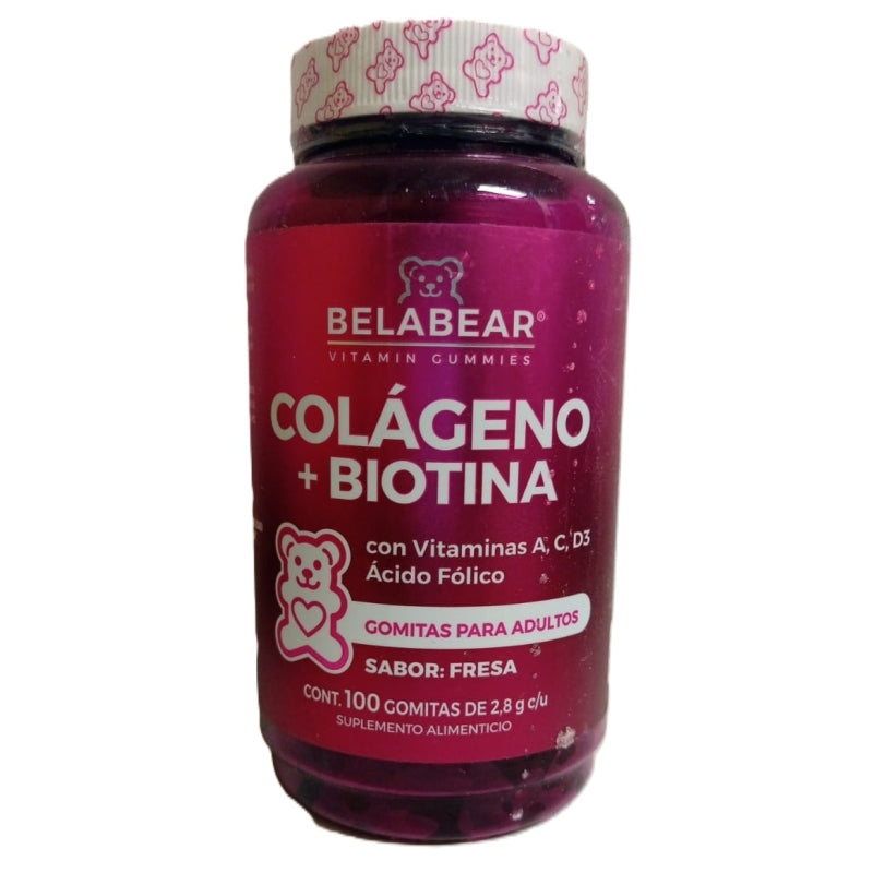 BELABEAR COLLAGEN + BIOTIN W/100 ADULT GUMMIES STRAWBERRY FLAVOR
