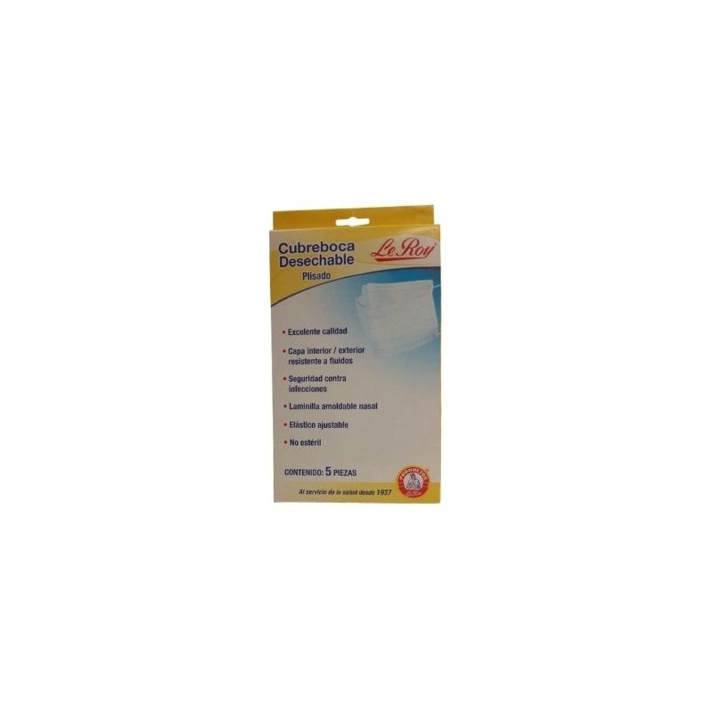 DISPOSABLE PLEATED FACE MASK LE ROY 5 COUNT