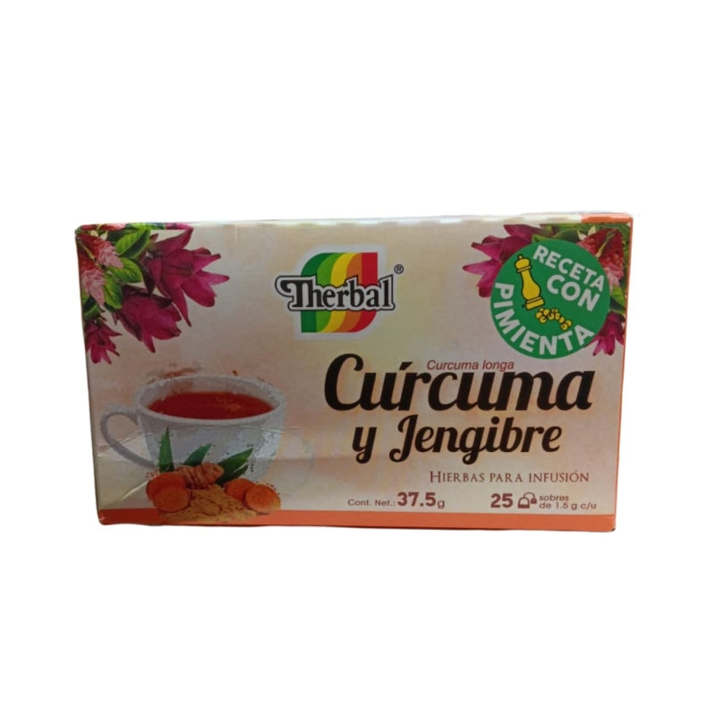 CURCUMA Y JENGIBRE (THERBAL) HIERBAS PARA INFUSION RECETA CON PIMIENTA 25 SOBRES
