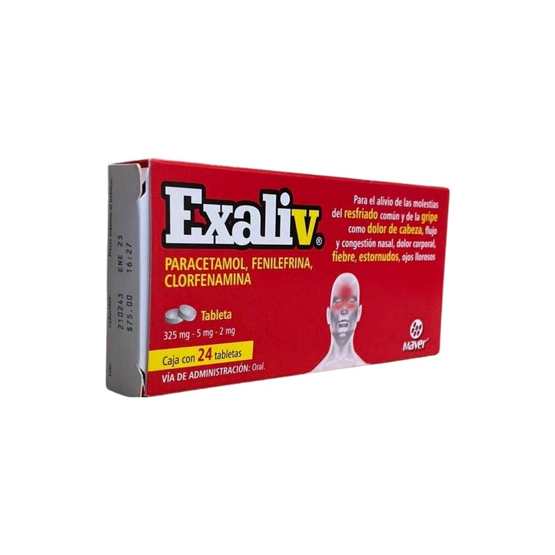 EXALIV (PARACETAMOL, PHENYLEPHRINE, CHLORPHENAMINE) 24 TABLETS