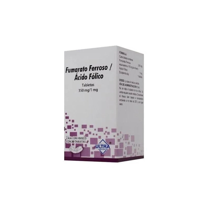 FUMARATO FERROSO/ACIDO FOLICO 350MG/1MG 30 TABLETAS