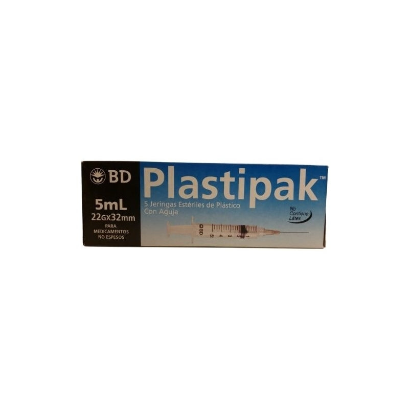 STERILE PLASTIC SYRINGES 5 ML 22GX32MM PLASTIPAK 5 UNITS