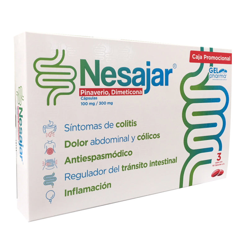 NESAJAR (PINAVERIUM/DIMETICONE) 100MG 300MG 16 CAPSULES