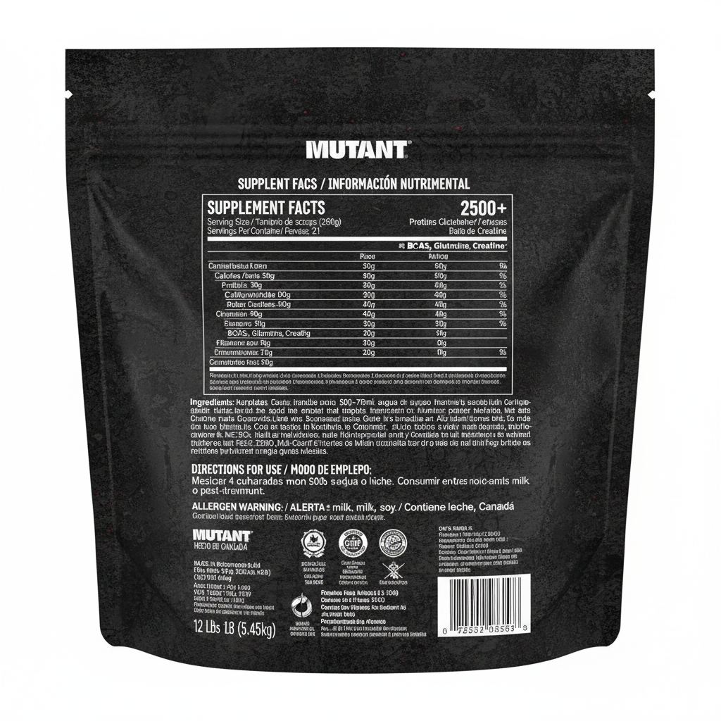 Parte trasera Mutant Mass XXXtreme 2500 Vainilla Ice Cream 12lb